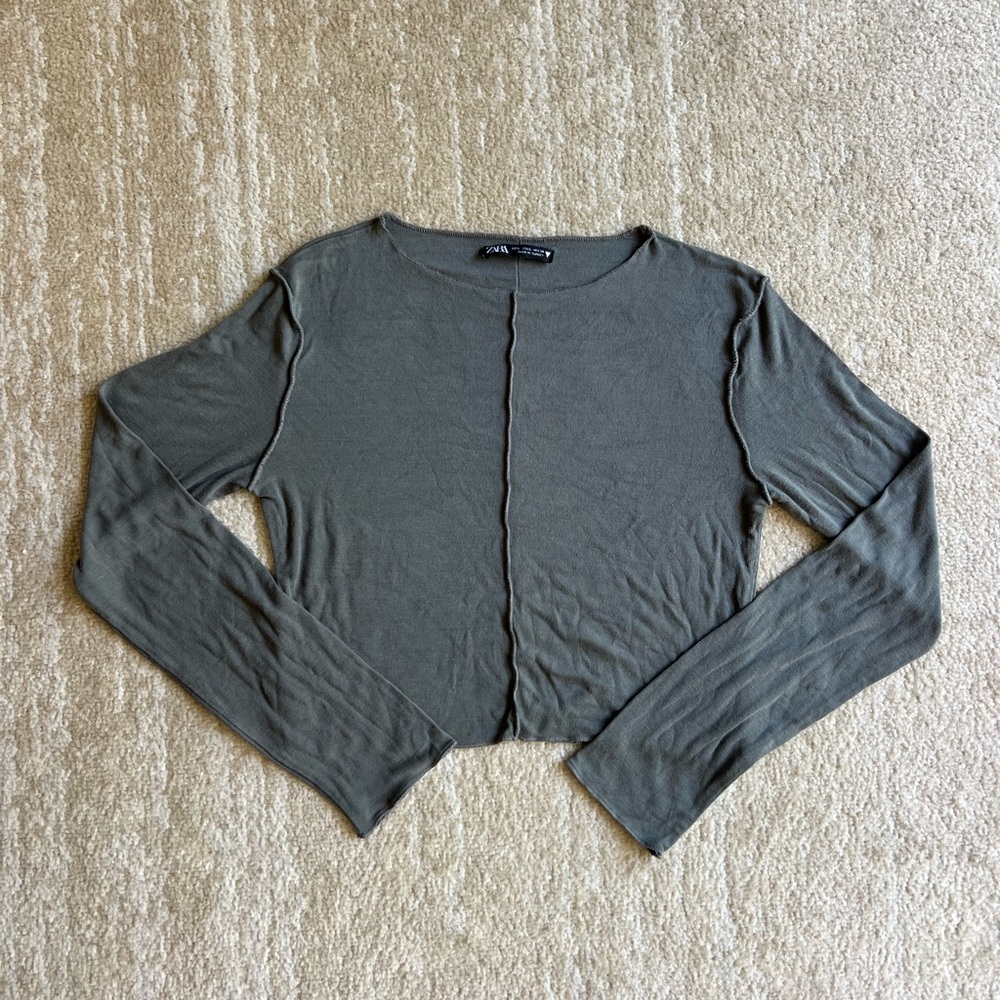 Zara Grey Long Sleeve Crop Top